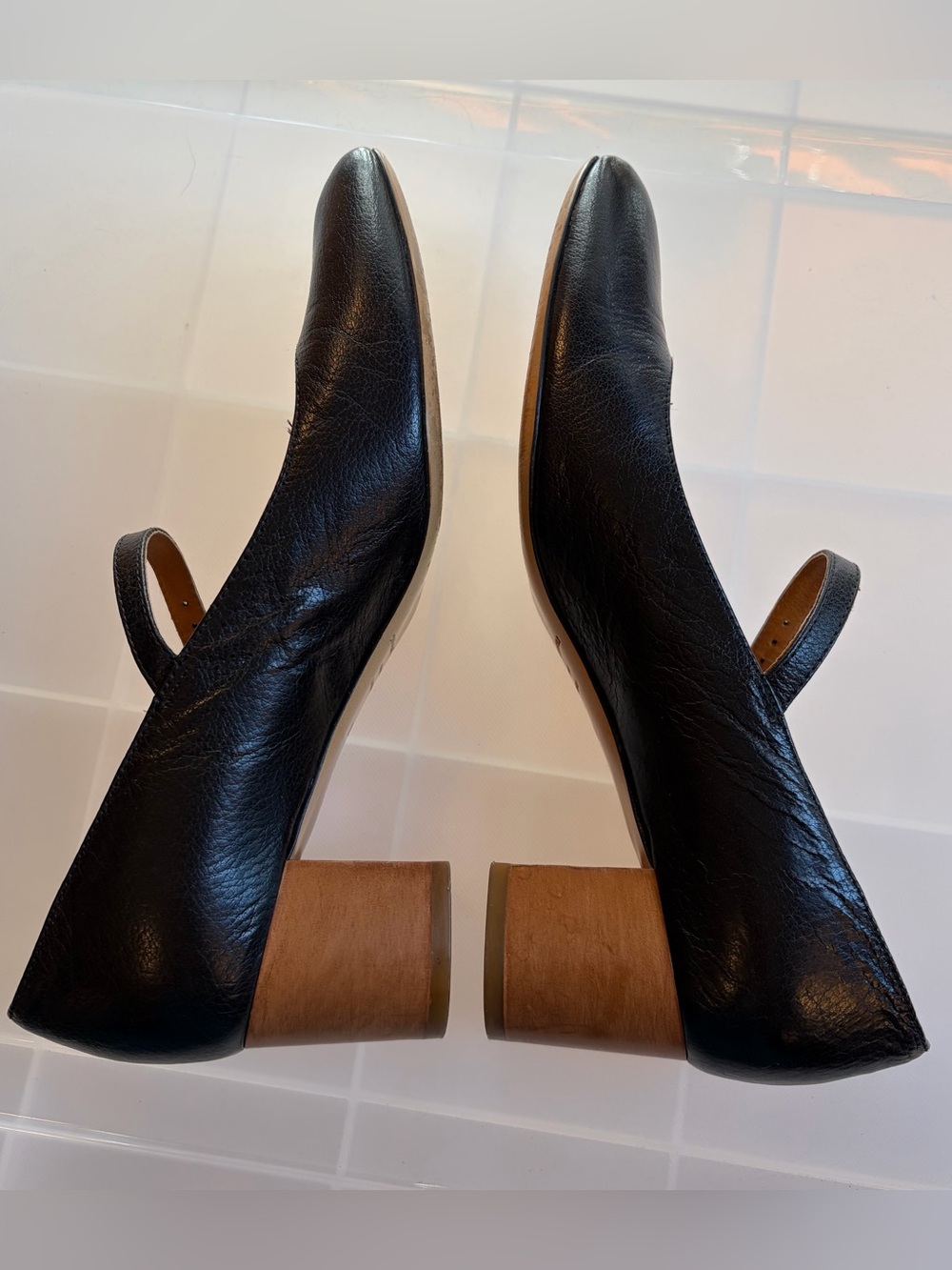 ISABEL MARANT ÉTOILE Louanne Black Leather Wood Block Mary Jane Heels Size 38 - Picture 6 of 15